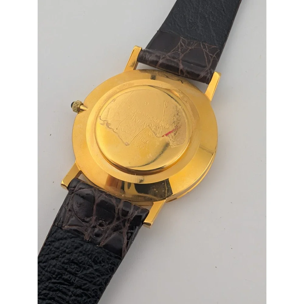 North Men's Watch 34mm Gold Case Brown Croc Leather Band- New Battery